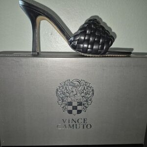 Vince Camuto Black Woven Heeled Mules